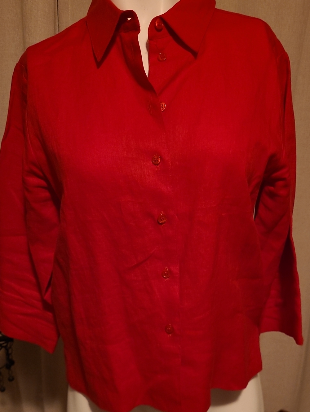 Westbound Essentials Bright Red Womens 100% Linen Button-Front Shirt